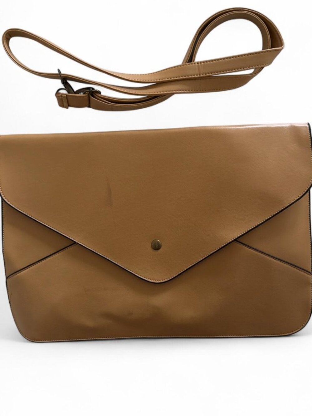 New Tan leather like envelope clutch or crossbody bag with flap closure